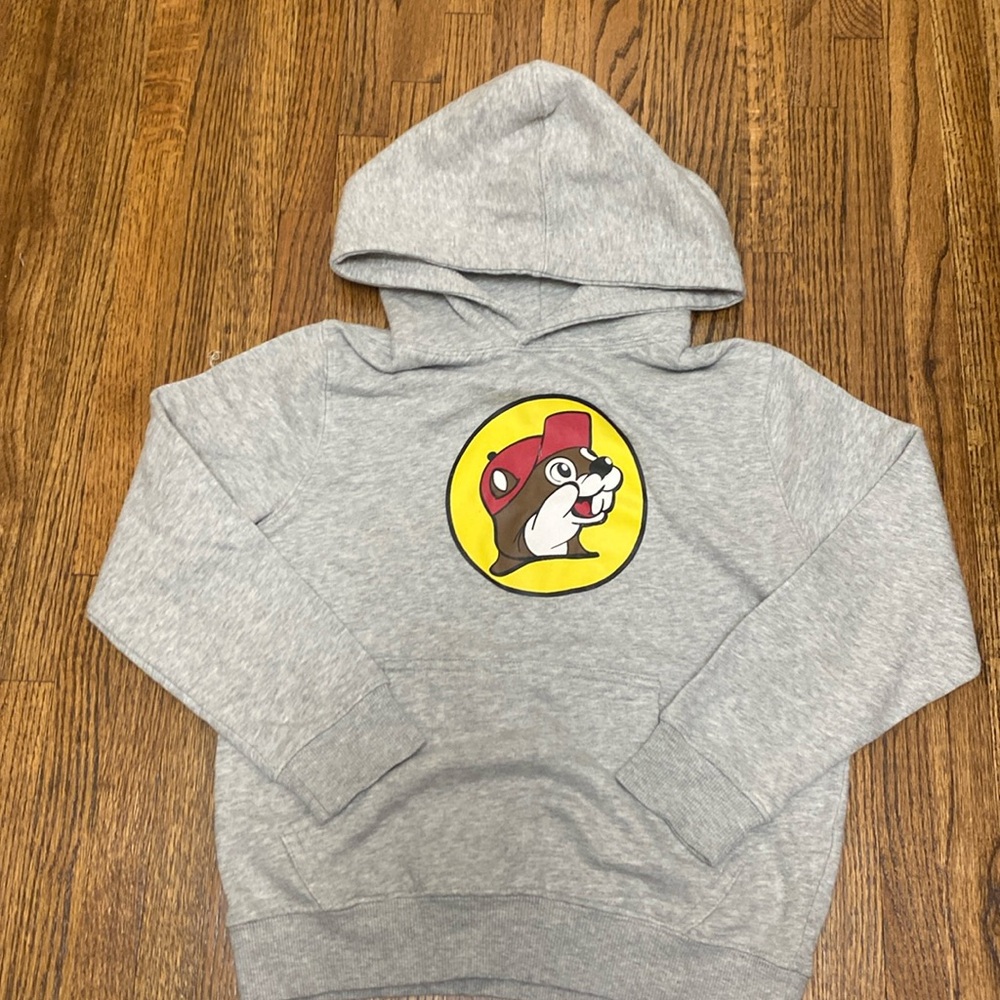 Buc-Ee youth medium gray hoodie sweatshirt